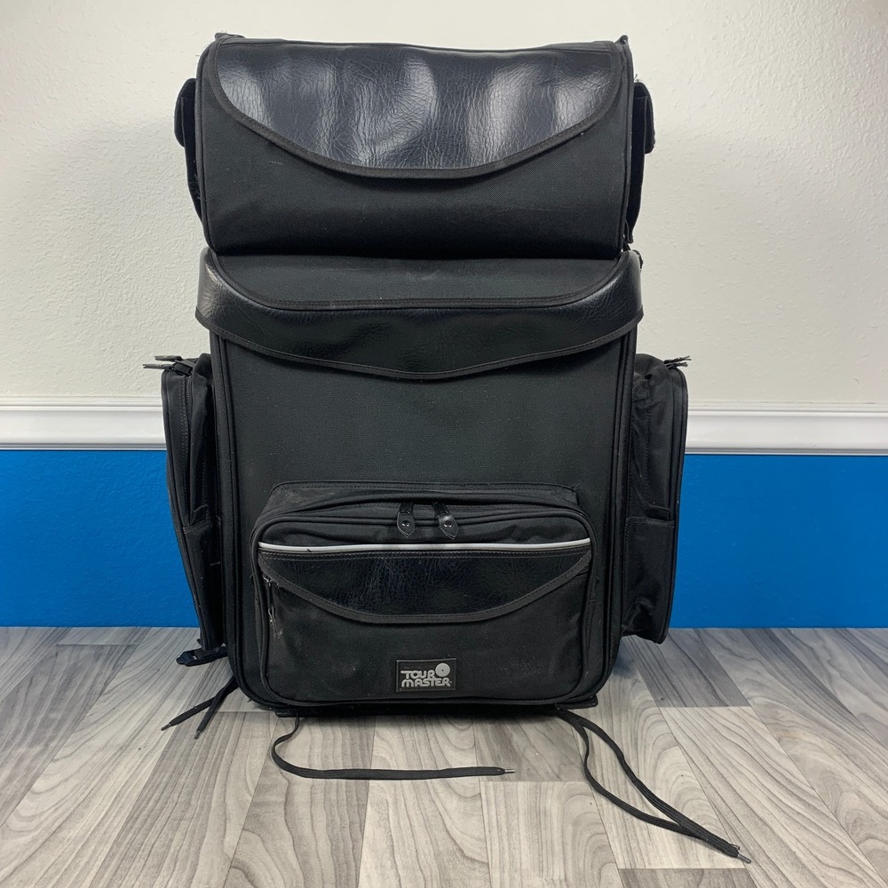 TOUR MASTER SISSY BAR BAG FOR HARLEY DAVIDSON Lots of Storage Pockets Black
